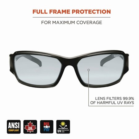 Ergodyne Skullerz THOR Anti-Scratch/Enhanced Anti-Fog Safety Glasses, Black Frame, In/Outdoor Poly Lens 51085